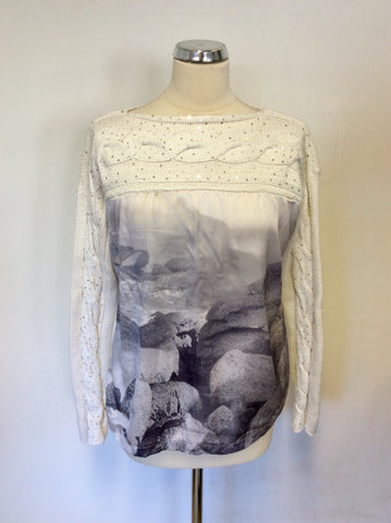 SPORTALM KITZBUHEL WHITE & GREY OVERLAY PRINT JUMPER SIZE 14