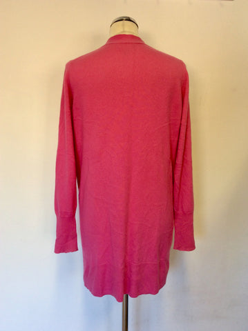 PURE COLLECTION PINK 100% CASHMERE LONG BOYFRIEND CARDIGAN SIZE 14