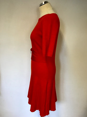 KAREN MILLEN RED WOOL BLEND SHORT SLEEVE KNIT DRESS SIZE 4 UK 12/14