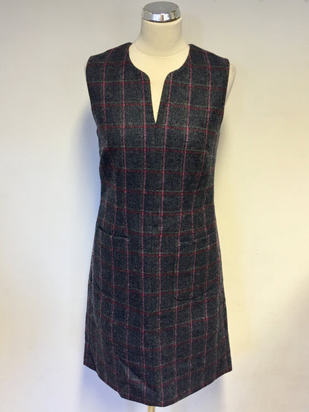 LAURA ASHLEY GREY CHECK QUALITY WOOL PINAFORE STYLE DRESS SIZE 12