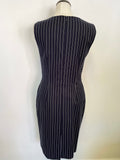 HOBBS NAVY BLUE & WHITE STRIPED SLEEVELESS PENCIL DRESS SIZE 12