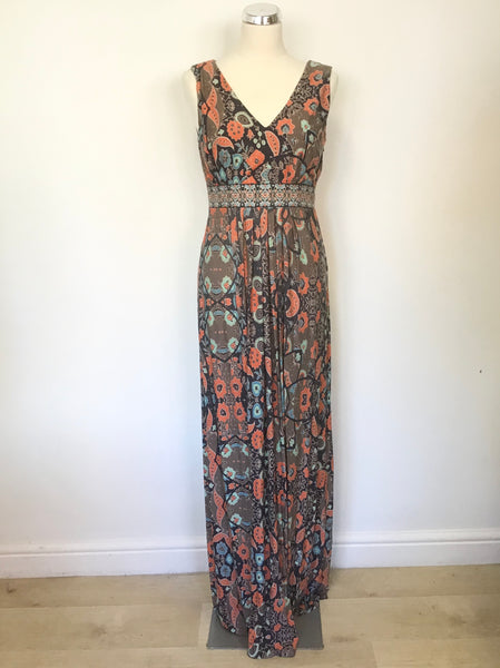 MONSOON MULTI COLOURED PRINT SLEEVELESS MAXI DRESS SIZE 10