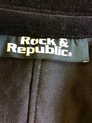 ROCK & REPUBLIC BLACK FINE CORDROY DENIM ANARCHISTS JACKET SIZE S