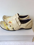 BRAND NEW IRREGULAR CHOICE CREAM CRACKED LEATHER FLOWER PRINT SLIP ON SHOES SIZE 8/42