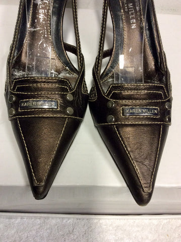 KAREN MILLEN BROWN LEATHER OPEN SIDE HEELS SIZE 5/38