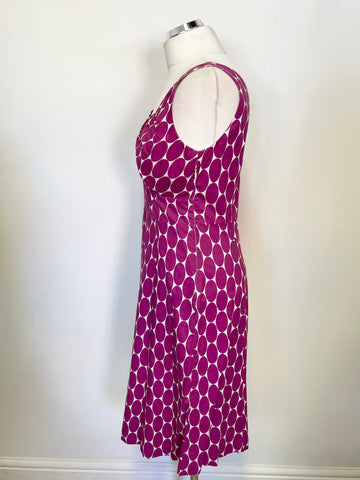 BODEN WHITE & DEEP PINK SPOT SLEEVELESS COTTON A LINE DRESS SIZE 10