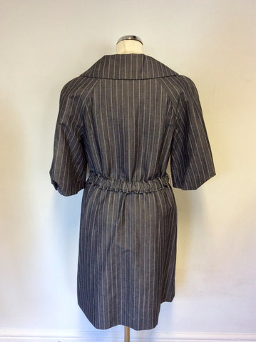 POLENCI GREY & SILVER PINSTRIPE BELTED DRESS SIZE 12