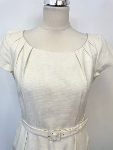 LK BENNETT IVORY CAP SLEEVE BELTED PENCIL DRESS SIZE 12