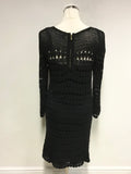 WHISTLES BLACK LONG SLEEVE CROCHET PENCIL DRESS SIZE 10