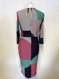 BRAND NEW PHASE EIGHT MULTICOLOURED STRIPE DESIGN STRETCH JERSEY WRAP DRESS SIZE 8