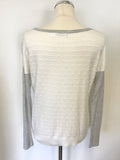 MINT VELVET LIGHT GREY & WHITE SCOOP NECKLINE LONG SLEEVE JUMPER SIZE 10