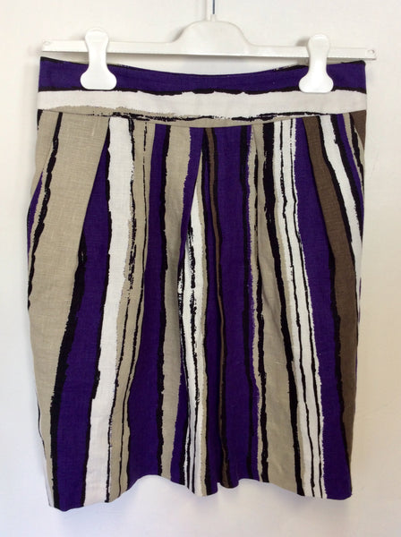 HOBBS PURPLE,BLACK,BEIGE & WHITE STRIPED LINEN SKIRT SIZE 12