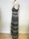 MONSOON BLACK,GREY & SILVER METALLIC SILK SLEEVELESS MAXI DRESS SIZE 8