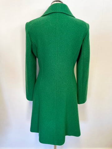 LK BENNETT EMERALD GREEN WOOL DOUBLE BREASTED KNEE LENGTH PEA COAT SIZE 10