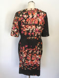 LK BENNETT LETICIA BLACK ORANGE & PINK PRINT SHORT SLEEVE COTTON DRESS SIZE 16