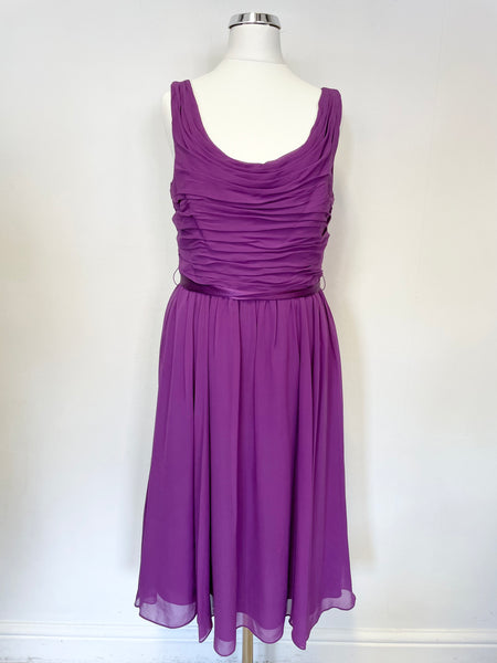 LK BENNETT PURPLE SILK SLEEVELESS FIT & FLARE SPECIAL OCCASION DRESS SIZE 10