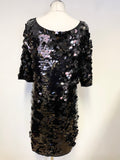 PHASE EIGHT BLACK LARGE SEQUINNED SHORT SLEEVE SHIFT COCKTAIL DRESS SIZE 12