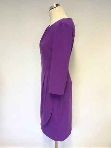 LK BENNETT PURPLE 3/4 SLEEVE SPECIAL OCCASION PENCIL DRESS SIZE 14