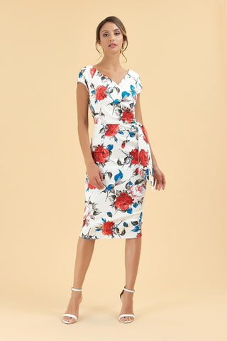 BRAND NEW THE PRETTY DRESS COMPANY CARMEN FLORAL PRINT HOURGLASS PENCIL DRESS SIZE 12