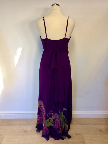 KAREN MILLEN PURPLE SILK FLORAL PRINT DETAIL MAXI DRESS SIZE 14