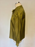 JIGSAW OLIVE GREEN SPOTTED SILK TIE BOW BLOUSE SIZE 12