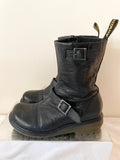 DOC MARTIN KARIN BLACK LEATHER BUCKLE TRIM BIKER BOOTS SIZE 4/37