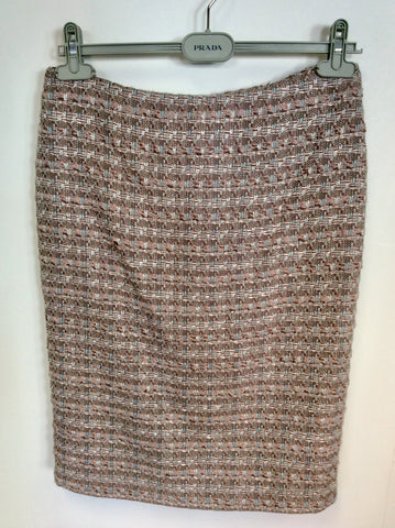 LK BENNETT MAUVE,SILVER,GREY & PINK WEAVE WOOL BLEND PENCIL SKIRT SIZE 12