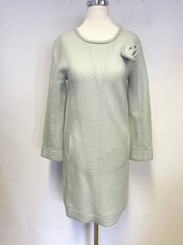 MARCCAIN PALE GREEN WOOL LONG SLEEVE SHIFT DRESS SIZE N1 UK 8