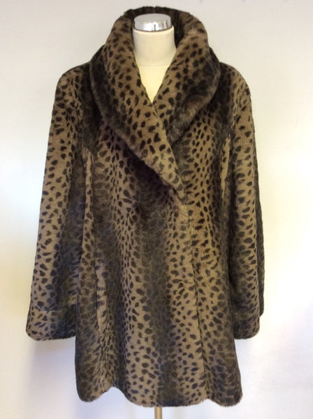 I MADISON BROWN LEOPARD PRINT FAUX FUR COAT SIZE L