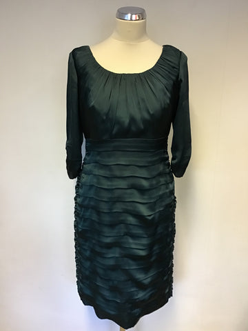 COAST DARK GREEN PLEATED 3/4 SLEEVE SPECIAL OCCASION PENCIL DRESS SIZE 12