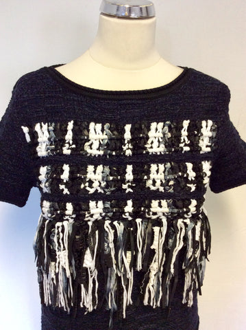 DESIGNER MAISON ULLENS BLACK & WHITE WEAVE KNIT SHIFT DRESS SIZE M