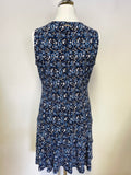 MICHAEL KORS BLUE PAISLEY PRINT STRETCH JERSEY TIERED SKIRT SLEEVELESS DRESS SIZE L