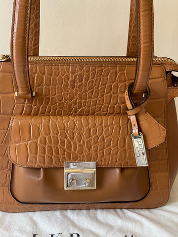 LK BENNETT TAN LEATHER CROC DESIGN TRIM SHOULDER BAG