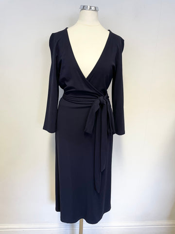 LK BENNETT NAVY BLUE 3/4 SLEEVE WRAP AROUND DRESS SIZE 12