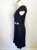 HOBBS NAVY BLUE & WHITE TRIMMED CAP SLEEVE SHEATH DRESS SIZE 12