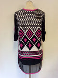 JOSEPH RIBKOFF BLACK,PINK & WHITE PRINT TUNIC TOP SIZE 12