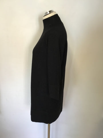 REPEAT BLACK 100% WOOL 3/4 SLEEVE LONG JUMPER SIZE 36 UK 10