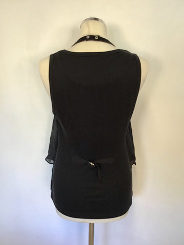 KAREN MILLEN BLACK & WHITE SEQUIN VEST TOP WITH SILK WAISTCOAT OVERLAY SIZE 14