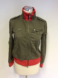 MARC JACOBS KHAKI & ORANGE RIB KNIT ZIP UP JACKET SIZE S