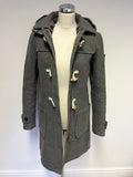 SUPERDRY LIMITED GREY HOODED WOOL BLEND DUFFLE COAT SIZE M