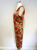 ISABEL DE PEDRO RED & PINK ROSE PRINT SLEEVELESS STRETCH PENCIL DRESS SIZE 12