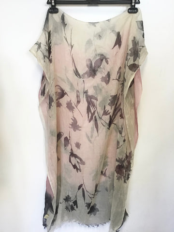 PASHMA CREAM,PINK & GREY FLORAL PRINT SILK & CASHMERE SCARF/WRAP ONE SIZE