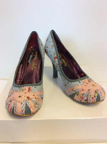 NEW EX DISPLAY IRREGULAR CHOICE BLUE & PINK FLORAL PRINT HEELS SIZE 5/38