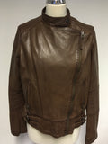 MANGO BROWN SOFT LEATHER BIKER JACKET SIZE L