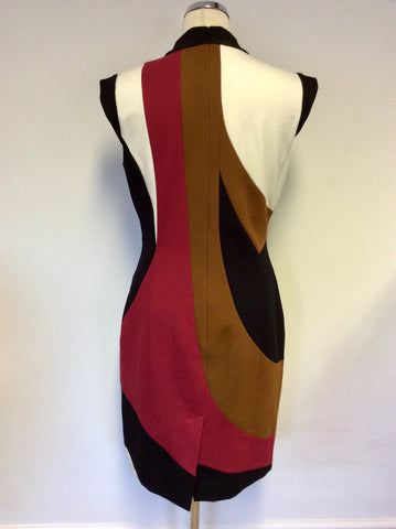 KAREN MILLEN RED,WHITE,BLACK & TAN PENCIL DRESS SIZE 14