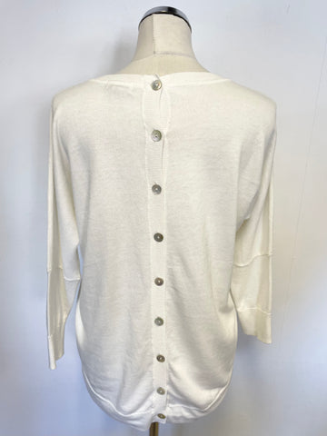 JIGSAW OFF WHITE REAR BUTTON COTTON & CASHMERE 3/4 SLEEVE JUMPER SIZE XS