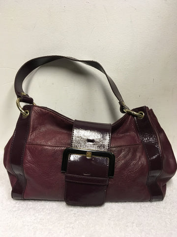 TED BAKER BURGUNDY 2 TONE LEATHER BUCKLE TRIM SHOULDER BAG