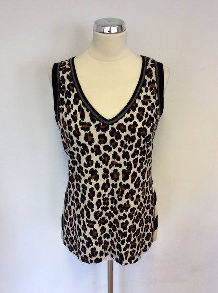 MARCCAIN SPORTS LEOPARD PRINT SLEEVELESS VEST TOP SIZE N6 UK 18/20