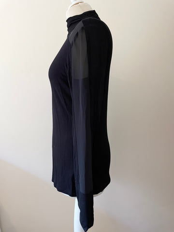 KAREN MILLEN BLACK HIGH NECK SEMI SHEER LONG SLEEVE TOP SIZE 14