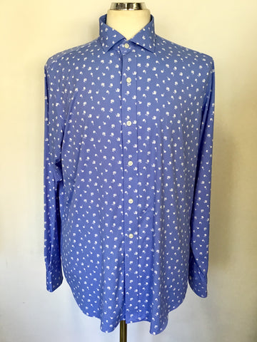 POLO RALPH LAUREN PERFORMANCE BLUE & WHITE PRINT SHIRT SIZE LARGE